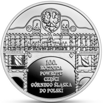 Rewers monety 10-złotowej "100. rocznica powrotu części Górnego Śląska do Polski"